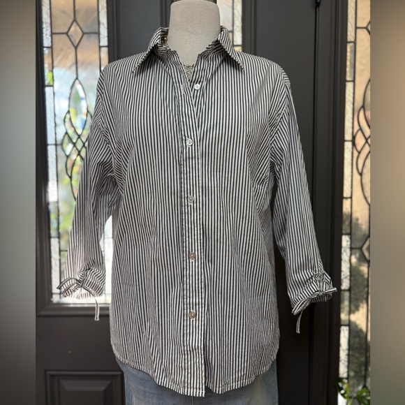 Chico’s Black & White Striped Poplin Button Front Blouse | Size 3 (XL) - Picture 2 of 9